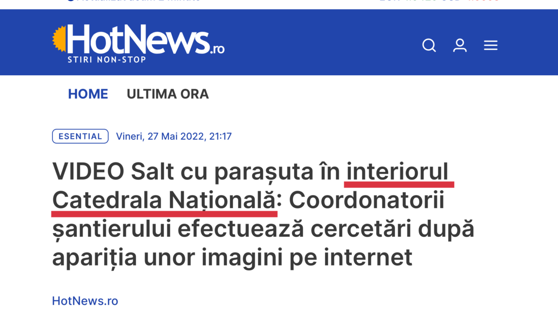 Hotnews: „Salt cu parașuta în interiorul Catedrala Națională” – Genitivul a murit!