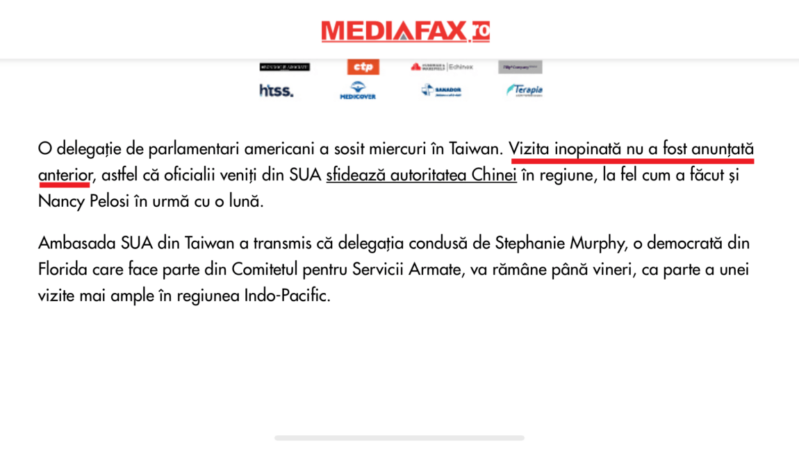 Mediafax.ro: Vizita inopinată nu a fost anunțată anterior